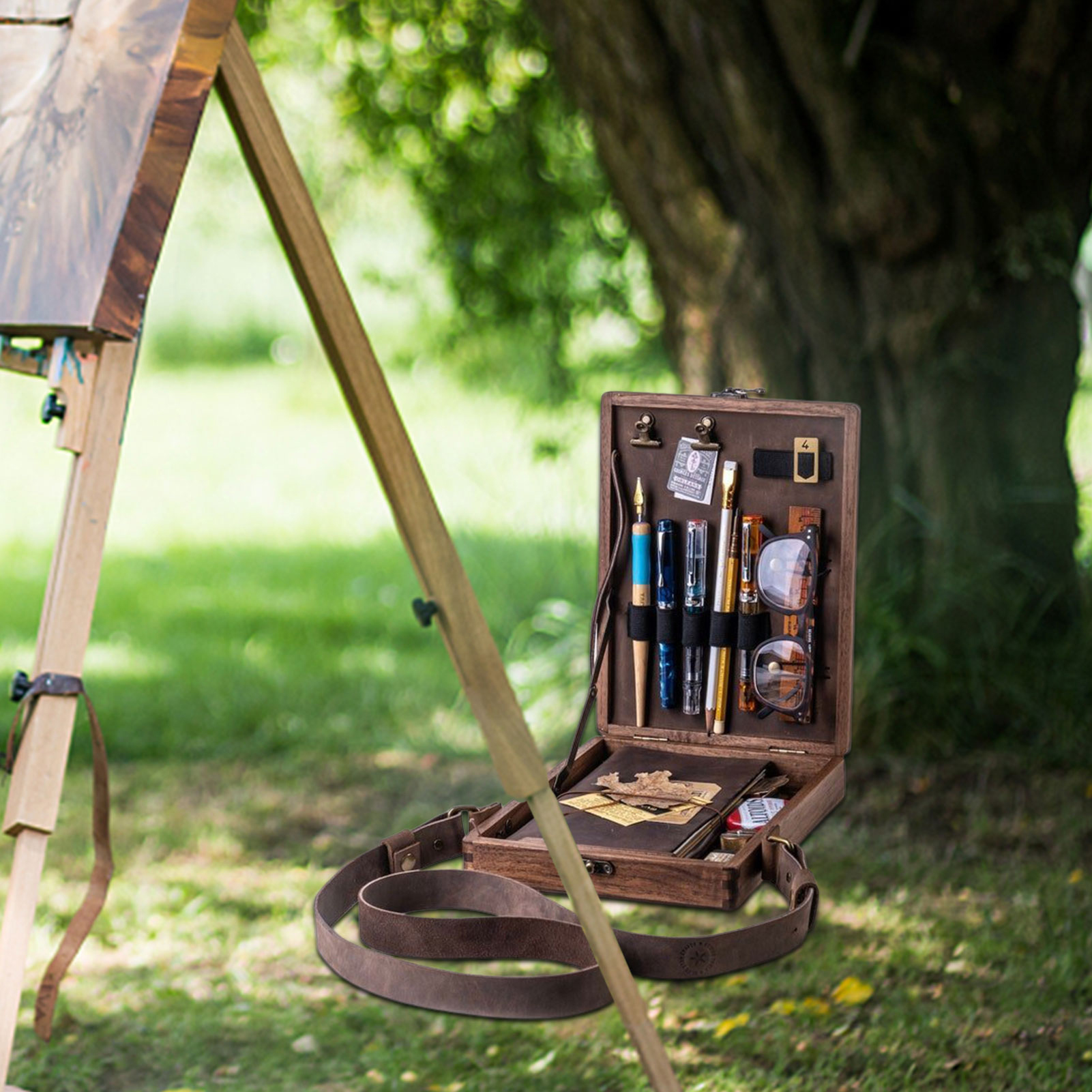 Messenger Houten Doos A5 Houten Draagbare Crossbody Postbode Tas Schrijvers Schoudertas Kunstenaar Gereedschap En Borstel Opbergdoos Schilder Geschenken