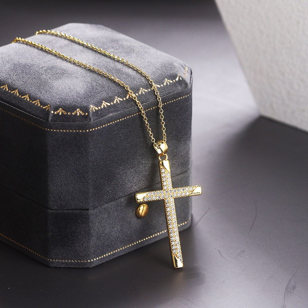 ZHOUYANG Pendants Necklace For Women Classic Cross Choker Chain Zircon Light Gold Color Women's Necklaces Wholesale Jewelry N051