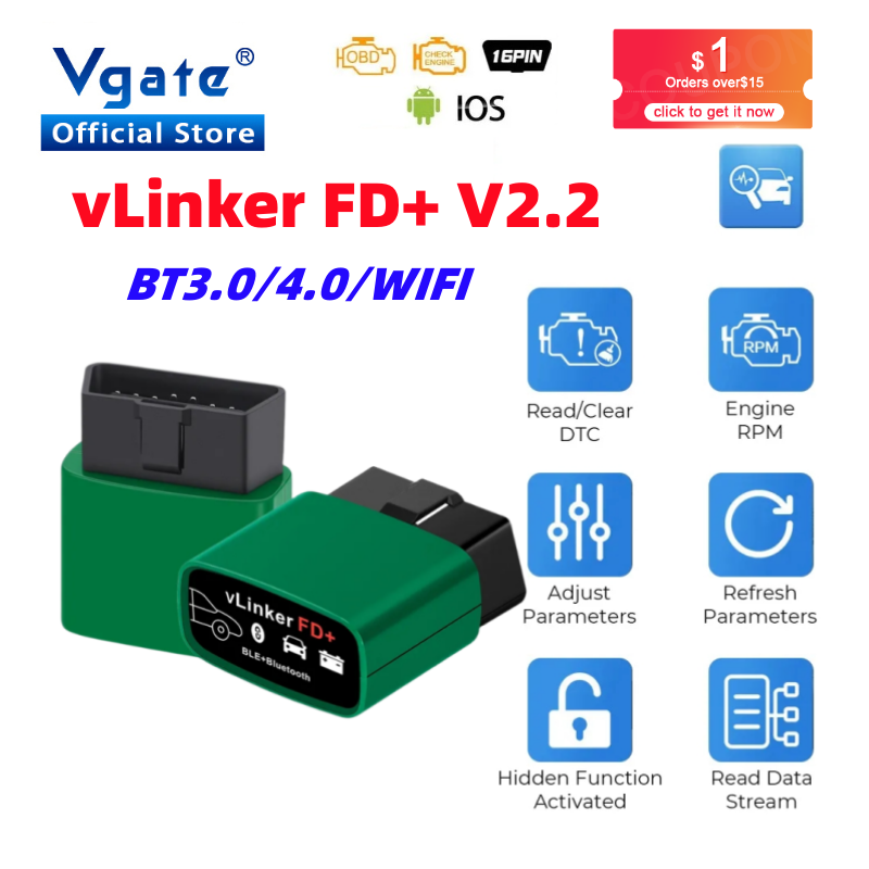 Vgate vLinker FD ELM327 FORScan For Ford Bluetooth 4.0 OBD2 Car Diagnostic Auto Tool OBD 2 Scanner J2534 PK ELM 327  V 1 5