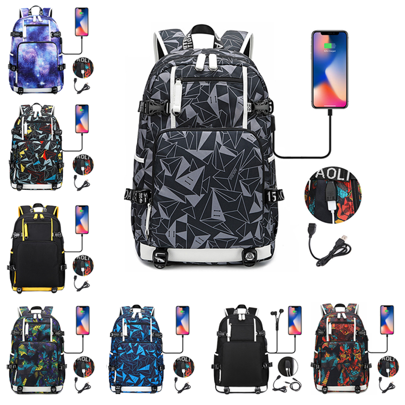 Grande mochila escolar multifuncional impermeável, bolsa de viagem para laptop, mochila de carregamento USB, moda adolescente, mulheres e homens