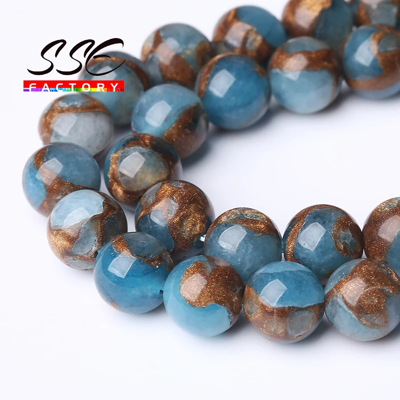 Perles rondes en pierre cloisonné bleu lac, perles d'espacement naturelles pour la fabrication de bijoux, accessoires de bracelet à bricoler soi-même, 15 ''6/8/10mm, vente en gros