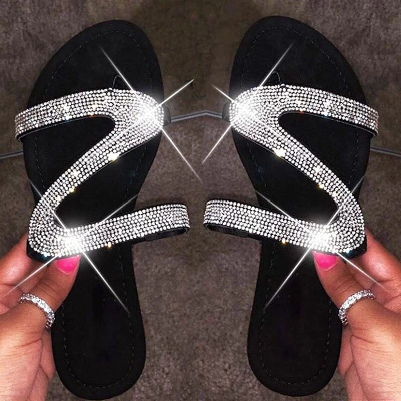 Sandalias sexys con diamantes de imitación para mujer, zapatos ligeros y cómodos, para playa y verano