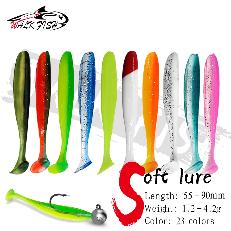 WALK FISH 10PCS Weiche Wurm Köder Silikon Köder 5,5 cm 6,3 cm 7 cm 9 cm Meer fisch Pva Swimbait Wobbler Waren Für Angeln Künstliche