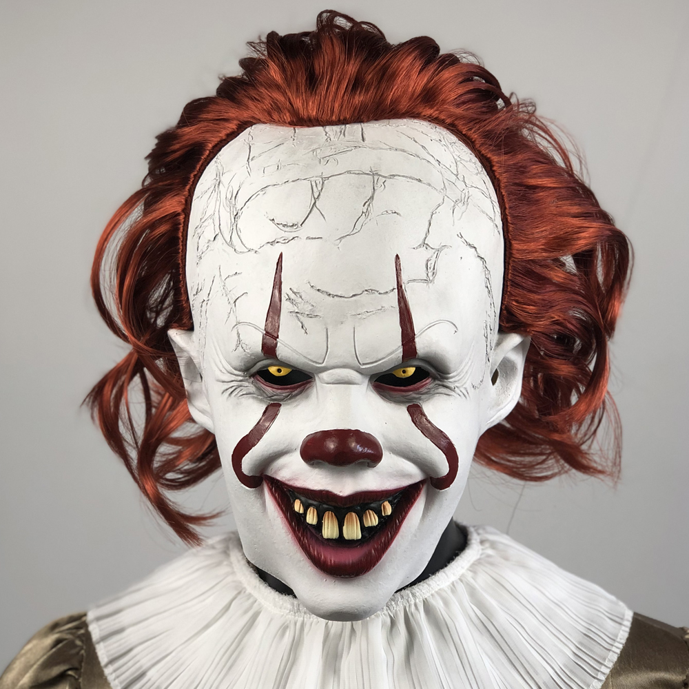 Assustador pennywise coringa máscara cosplay horror mal demônio palhaço assassinos látex capacete halloween carnaval festa traje adereços presentes