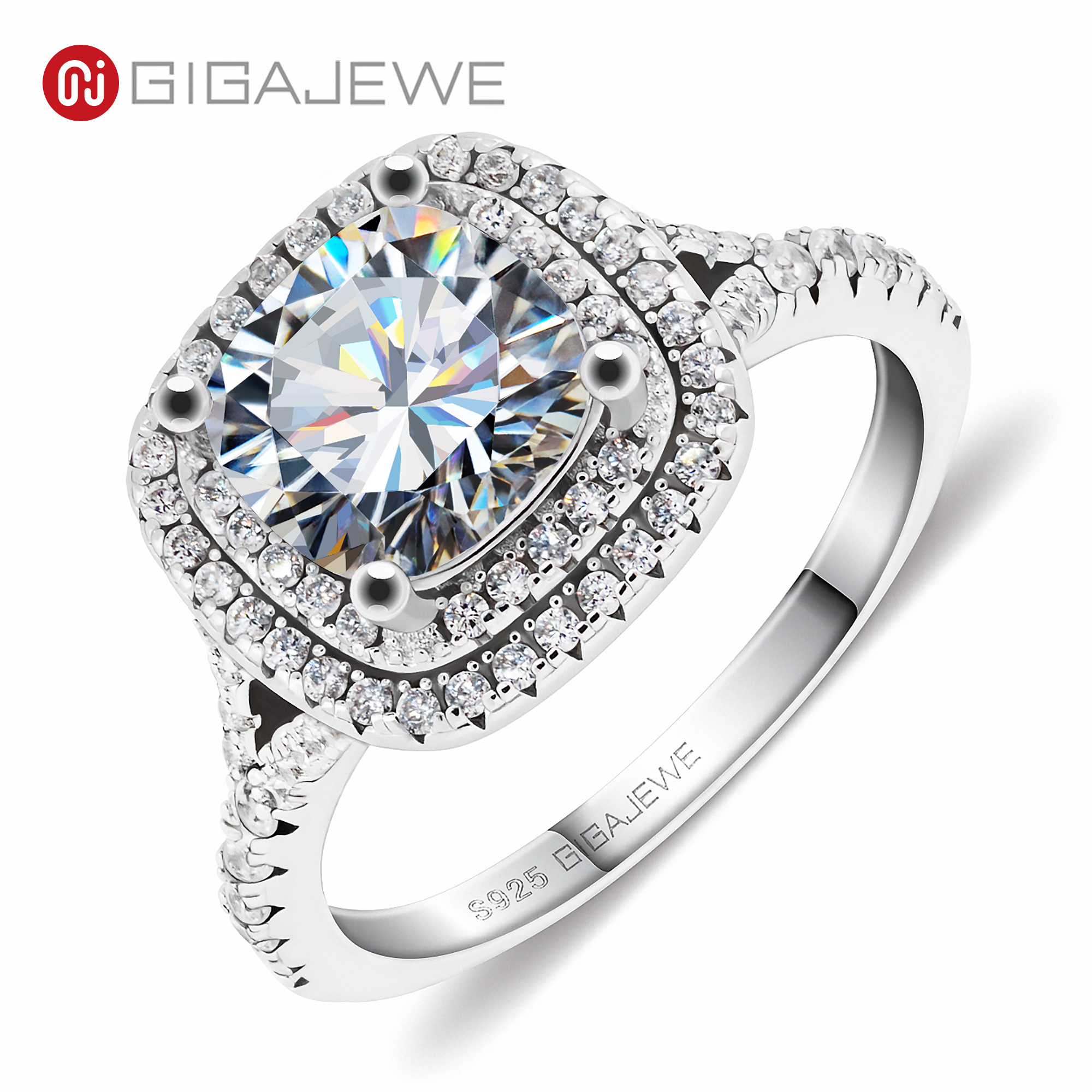 GIIncome-Guitar WE 2.5ct D Document Coussin Plaqué Or Blanc 18K, Bague de Fiançailles Moissanite en Argent 925, Sertissage Griffe Magnifique, Cadeau Fille et Femme