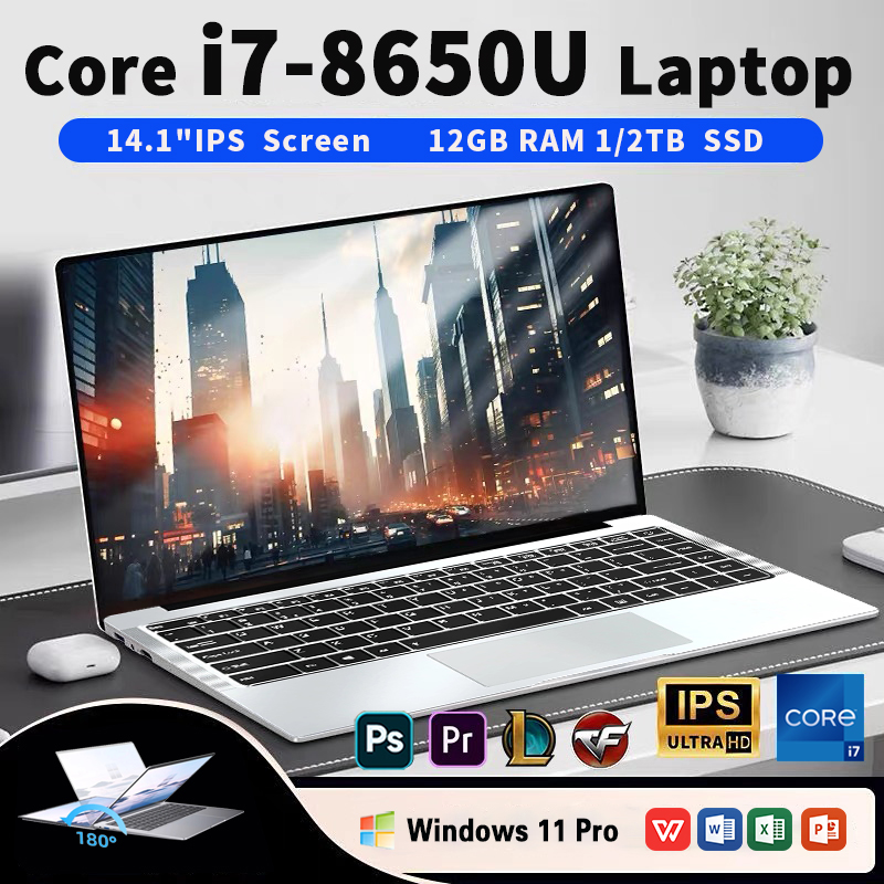 2026 New 14.1" Ultra Slim Laptop 12GB RAM 1/2TB SSD  Windows 11 Pro Core i7-8650U Notebook HD Games Office Study Computer