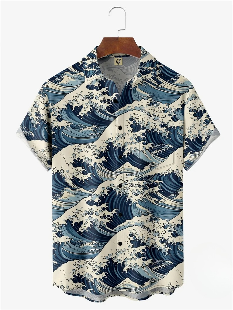 Neue Hawaiian Shirts für Herren Kurzarm Tops Japanischen Stil 3D Druck Ukiyoe Welle Grafik Kleidung Sommer Streetwear Männliche Shirts