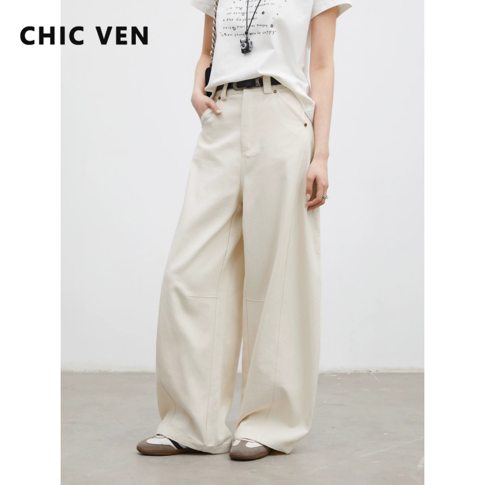 Модные женские брюки CHIC VEN: однотонные, свободные, повседневные, с высокой талией, широкие штанины, хлопок, весна-лето 2026