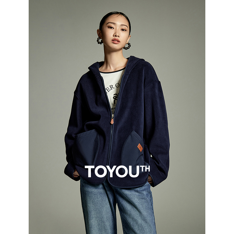 Toyouth-Chaqueta de terciopelo de doble cara para mujer, abrigo holgado grueso con capucha de manga larga para invierno, Tops informales versátiles con bolsillo de retales 2024