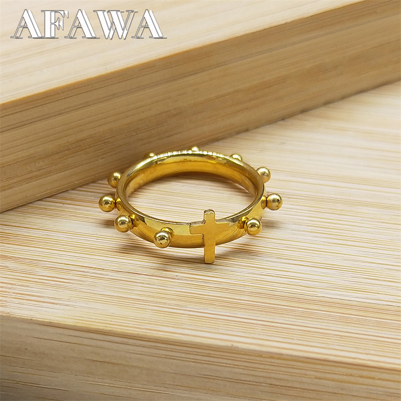 Bague croix de jésus chrétien pour femmes et hommes, en acier inoxydable, couleur or, chapelet catholique, bijoux anillo RRR41S02