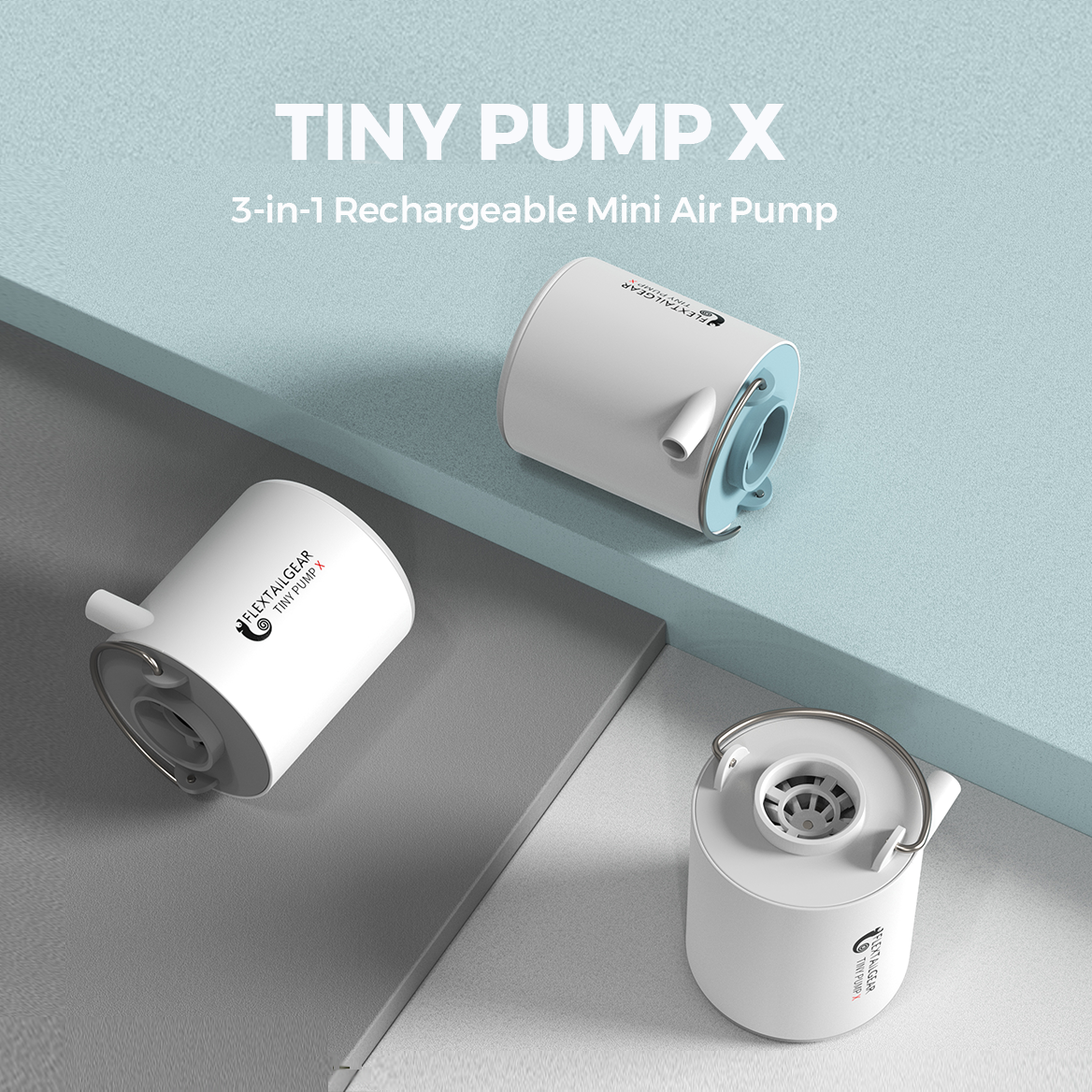 FLEXTAILGEAR TINY PUMP X – Tragbare Camping-Luftpumpe mit 1300 mAh Akku, wiederaufladbar, für Poolschwimmer, Luftmatratzen, Staubsaugerbeutel