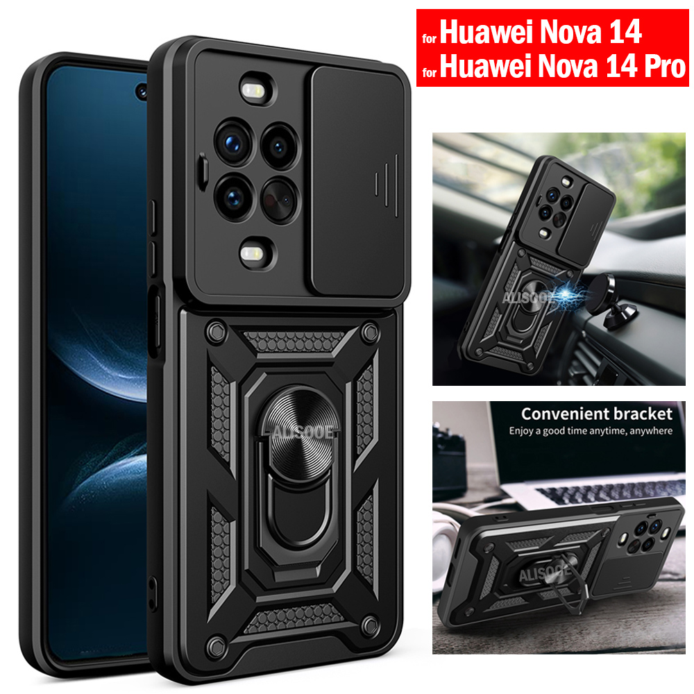 Custodia per fotocamera scorrevole per Huawei Nova 14/14 Pro 5G Custodia con anello Supporto per cavalletto Custodia protettiva completa antiurto per telefono Capa Funda