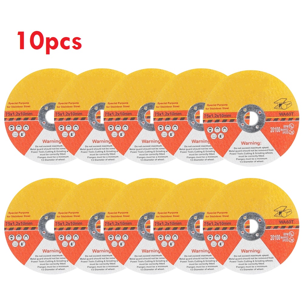 10Pcs 75mm 원형 수지 톱 블레이드 그라인딩 휠 커팅 디스크 10mm 보어 1.2mm 초박형 앵글 그라인더 액세서리