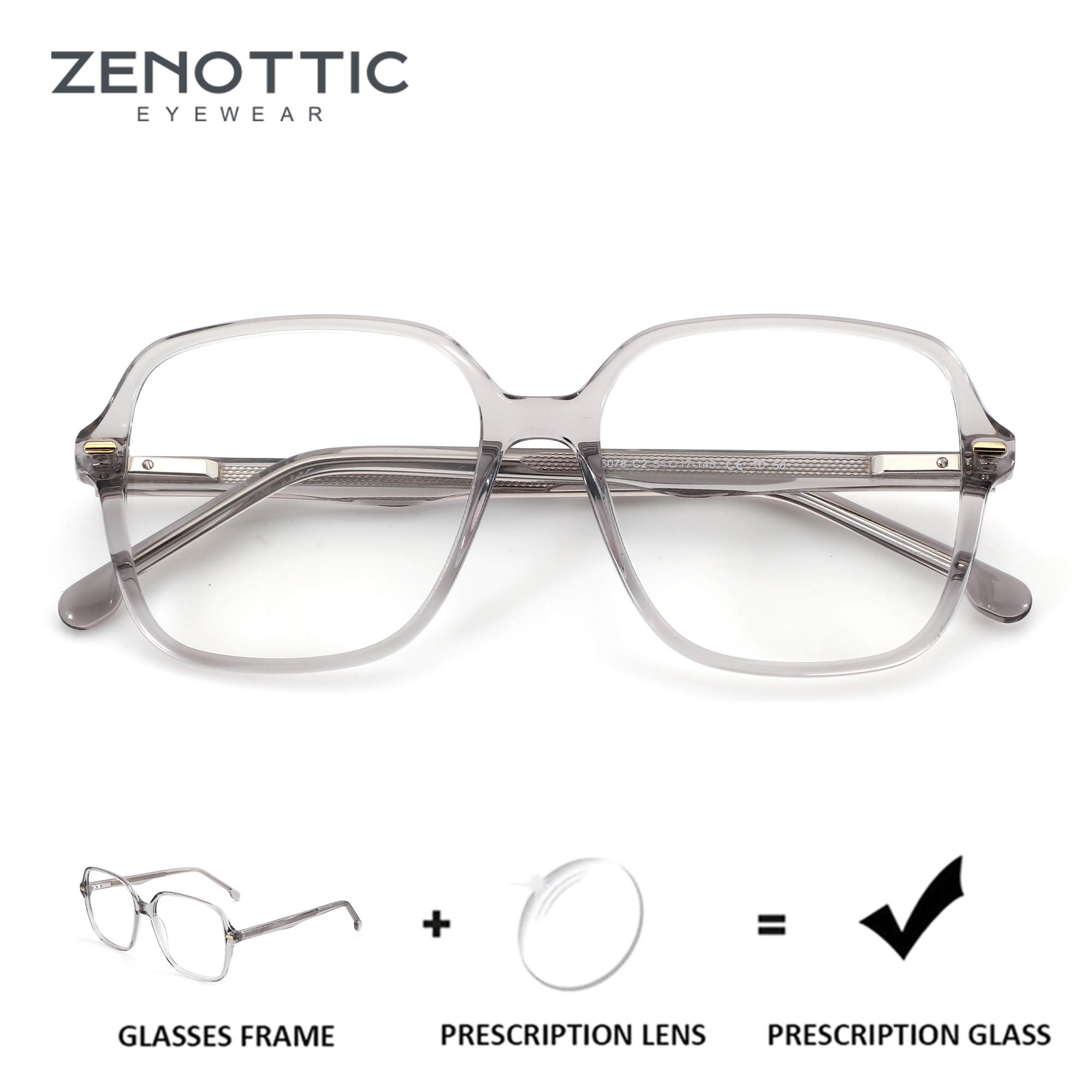 Óculos de prescrição quadrados de acetato ZENOTTIC para homens, lentes ópticas multifocais progressivas com grau de miopia