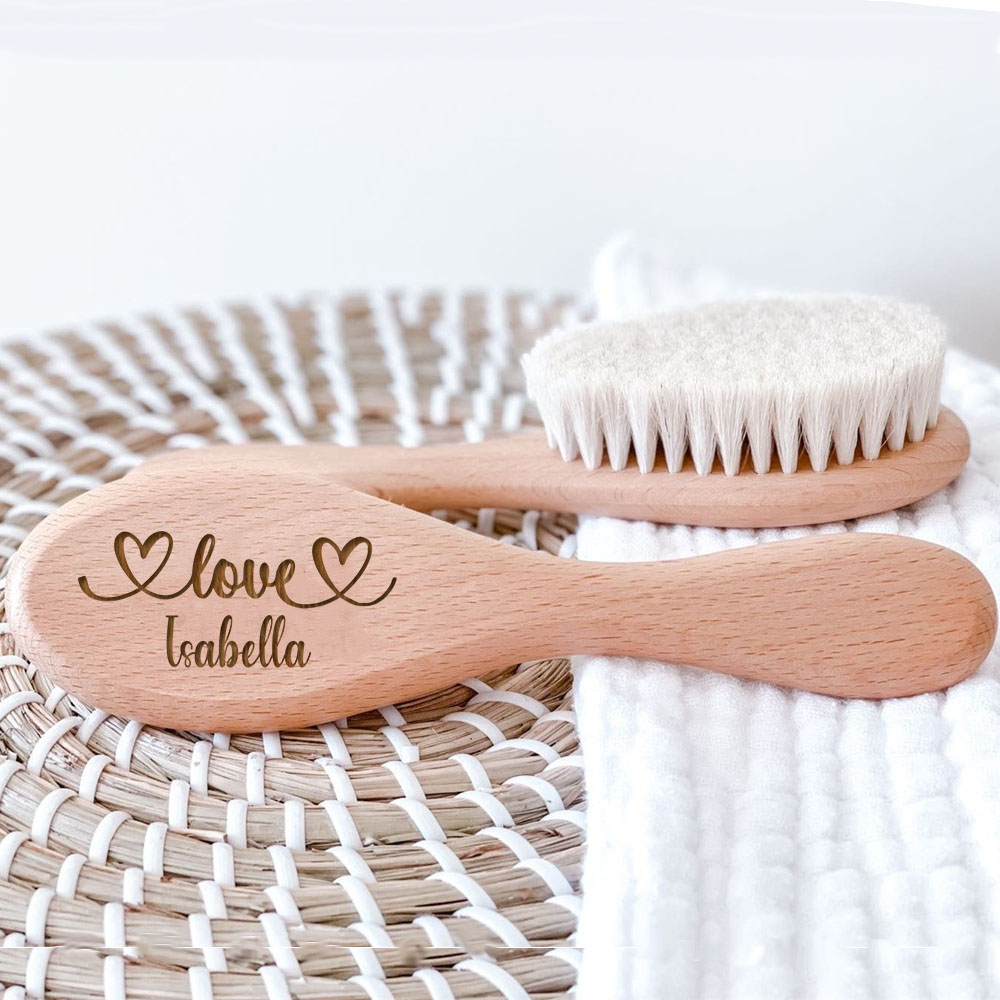 Escova de cabelo personalizada para bebês, nome personalizado, escova de cabelo de madeira para recém-nascidos, pente infantil, nascimento/batismo/aniversário, chá de bebê, presentes
