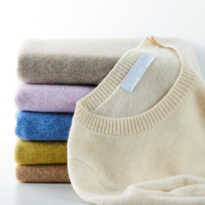 Suéteres de lana de punto para mujer, suéter de cachemira tejido de lana merina de 100%, jerséis de punto con cuello redondo, ropa, Top para mujer