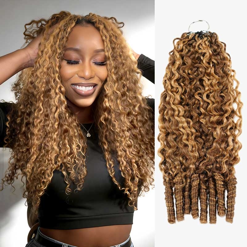 # Extensiones de Cabello Humano Rizado Birmano P4/27 para Trenzas Boho, Extensiones de Cabello Tejidas a Crochet, Nudos Milagrosos Pre-Separados