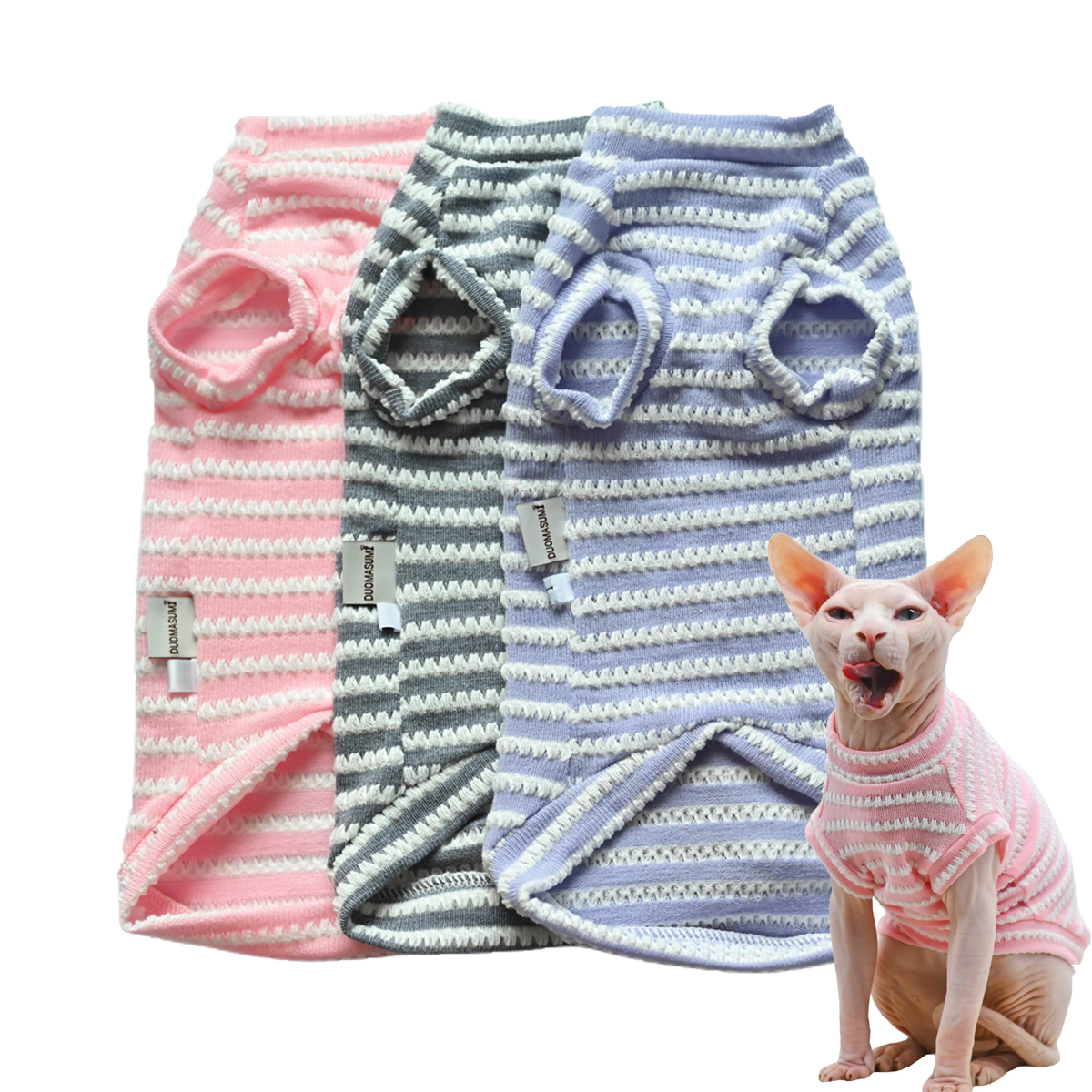 Sphynx Vestiti per gatti Vestiti per gatti senza peli Gatto Estate Puro cotone Abbigliamento per gatti aderente e delicato sulla pelle per cani e gatti di piccola taglia