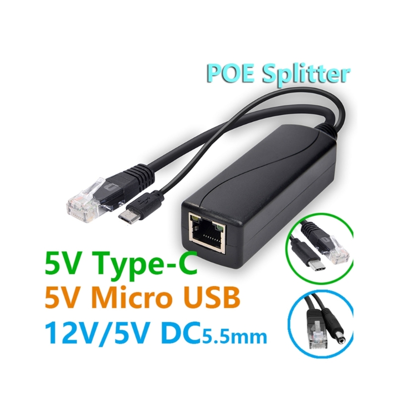 Divisor PoE 5V MicroUSB Power Over Ethernet 48V a 5V POE Splitter para cámara IP MicroUSB tipo C dc5.5 2,1 dc3.5 35