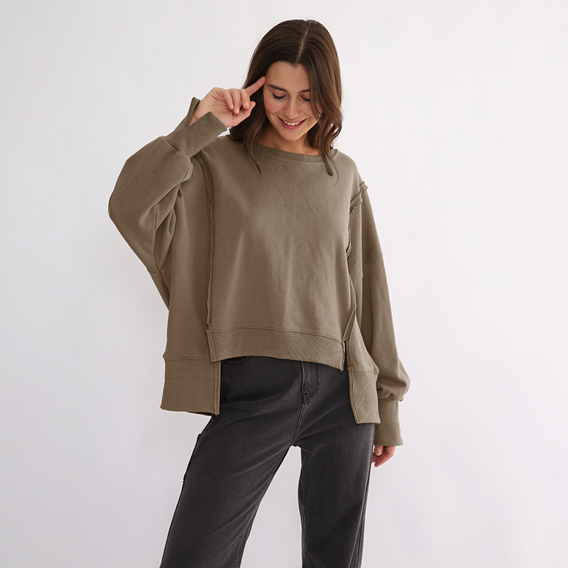 Sudaderas de algodón 100% de gran tamaño para mujer, ropa de calle de retazos de manga larga, lado abierto, jerséis Harajuku, ropa de otoño