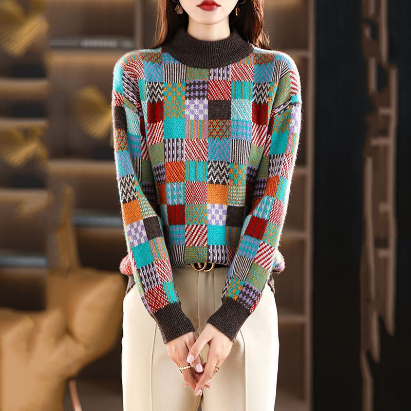 Nieuwe herfst winter dikker warme gebreide bodems O-hals geometrische vrouw truien trui jas mode vrouwelijke casual losse truien