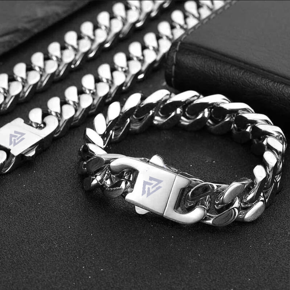 Bracciale da uomo con catena cubana in fusione vichinga, catena fine lucida in acciaio inossidabile, regalo per fidanzato con taglio su quattro lati
