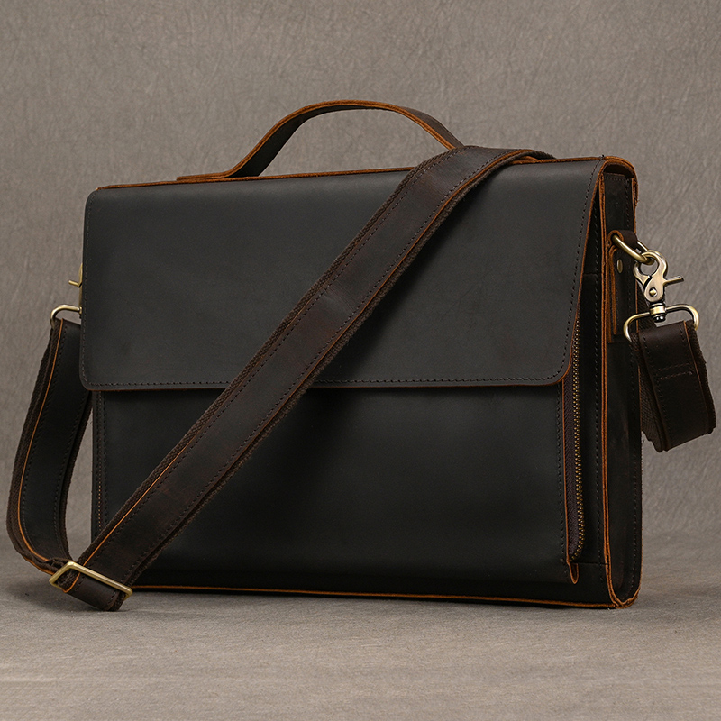 Luufan Genuine Leather Men's Briefcase Bag Fit 14" Laptop Business Handbags Daily Working Tote Cow Leather Male Computer bags