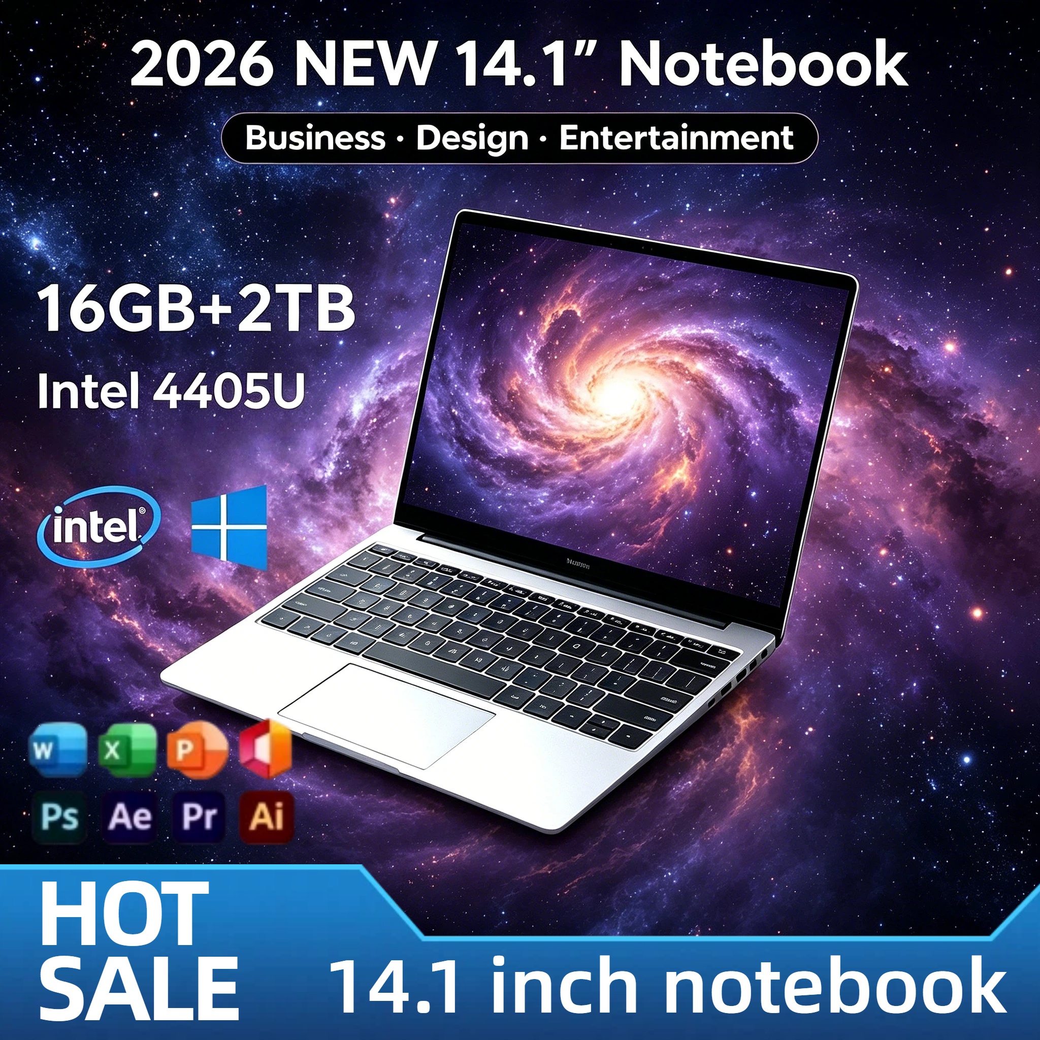 Portátil Ultra Delgado de 14.1 Pulgadas, Intel Pentium 4405U 2.1GHz 2C4T, 16GB DDR4, 2TB SSD, 1920x1080, para Juegos, Oficina y Estudio, Ultra Pro