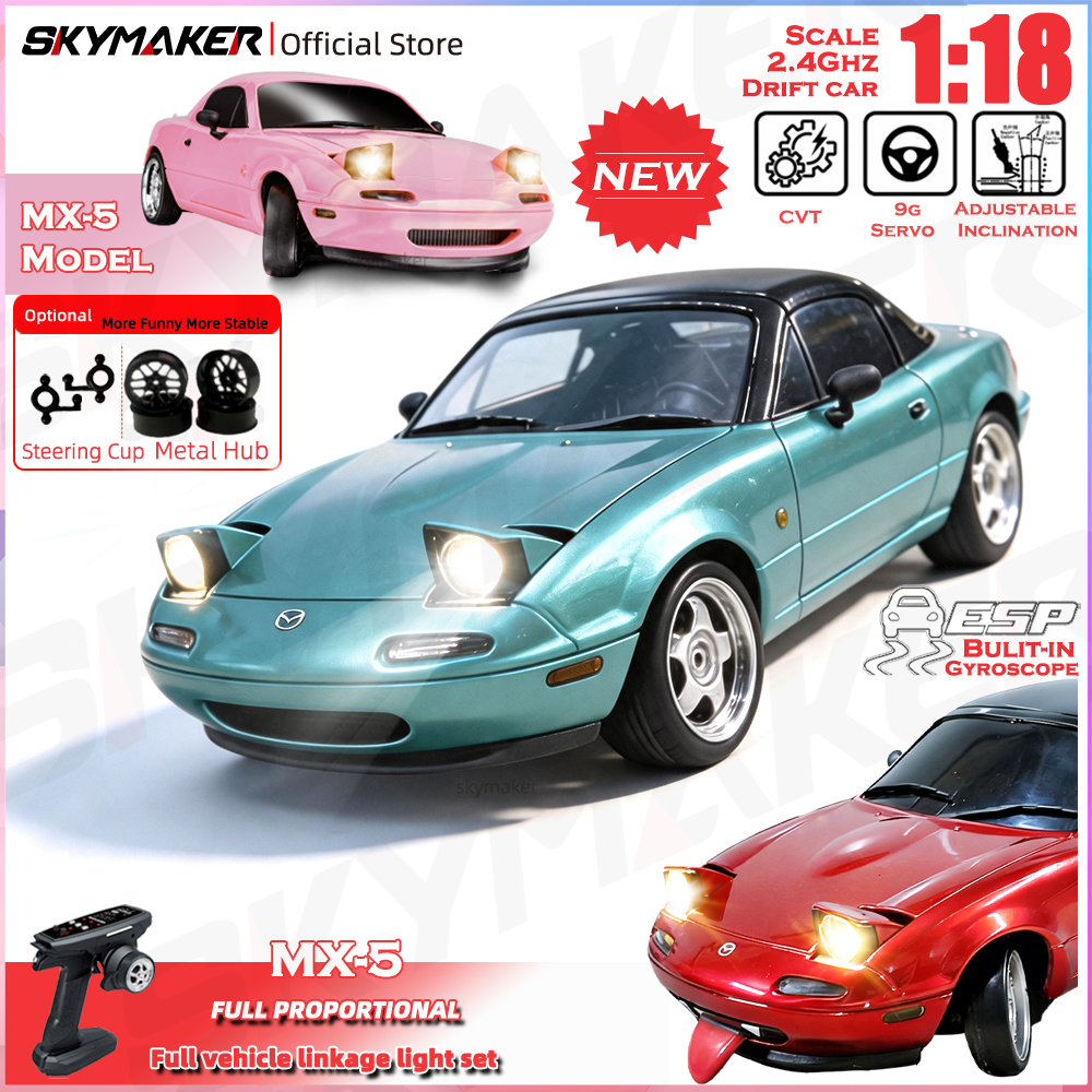 Skymaker LDRC LD1804 1/18 RC Drift Car MX5 2.4GHz RWD with ESP Gyroscope on-Road LED Lights Full Scale RC Cars Children Toy Gift