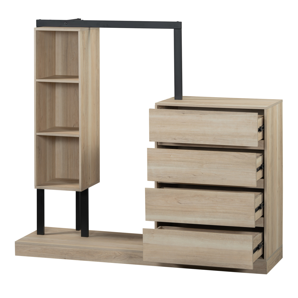 Kleiderschrank mit 4 Schubladen und 3 Regalen Natur