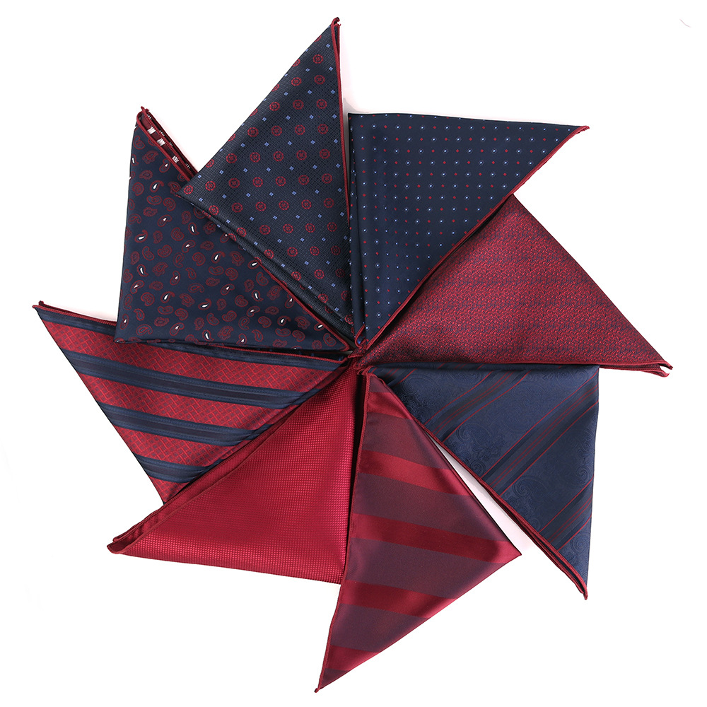 Huishi vinho vermelho poliéster seda bolso lenços quadrados para mulheres masculinas 25.5*25.5cm cor sólida listra quadrado toalha de peito