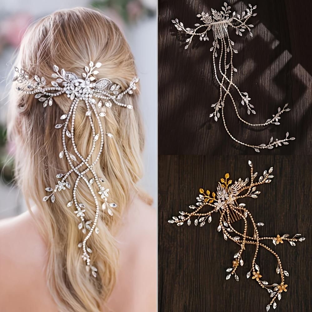 Tiaras nupciales con perlas de cristal, horquillas para dama de honor, accesorios de enredadera para el cabello, peine para el cabello de boda, joyería
