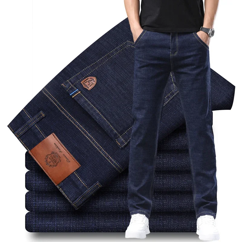 กางเกงยีนส์ผู้ชายแฟชั่นยืดขาตรง Casual SLIM FIT DENIM กางเกงชายแบรนด์หรูออกแบบธุรกิจคลาสสิกกางเกงขนาดใหญ่
