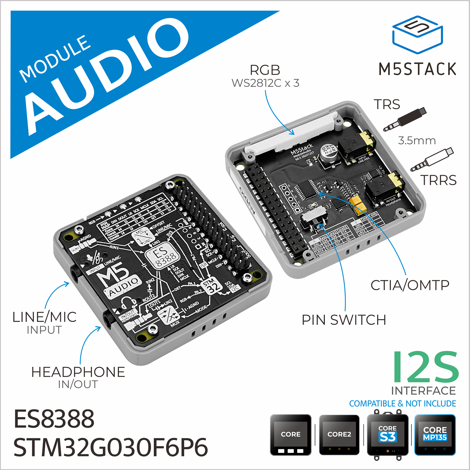 Módulo de áudio oficial M5Stack (ES8388)