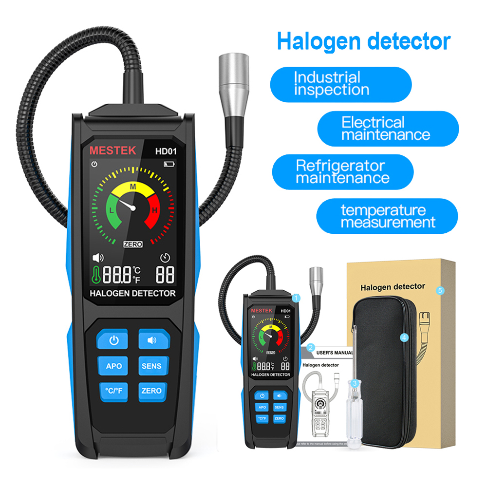 Detector de Fugas de Aire Acondicionado, Medidor de Refrigerante Halógeno, Detector de Gas Combustible para HFC, HCFC, CFC, PFC, HFO, R22, R32, R134A
