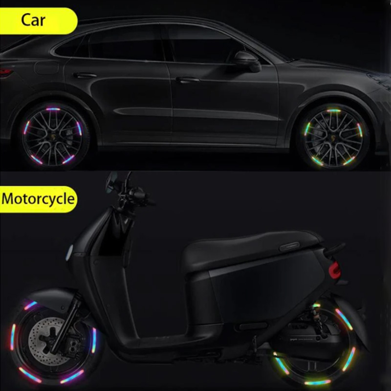 Odblaskowe naklejki ostrzegawcze antykolizyjne do samochodów, motocykli, kół rowerowych, siedmiokolorowe laserowe akcesoria do dekoracji samochodów