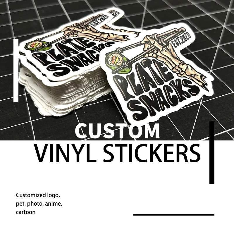 Op maat gemaakte waterdichte stickers PVC vinyl logo cartoon design merk decoratie laptop gepersonaliseerde sticker glanzende folie voor bedrijven