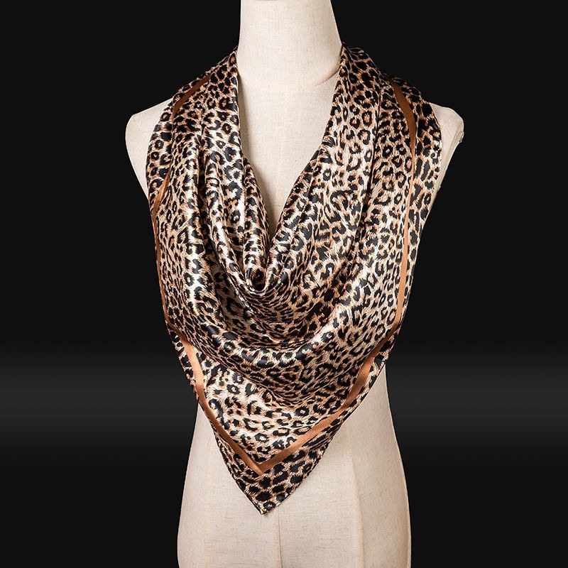 90 cm luipaardprint satijnen afwerking sjaal - lichtgewicht gesimuleerd zijde vierkant voor dames lente zomer veelzijdig chic