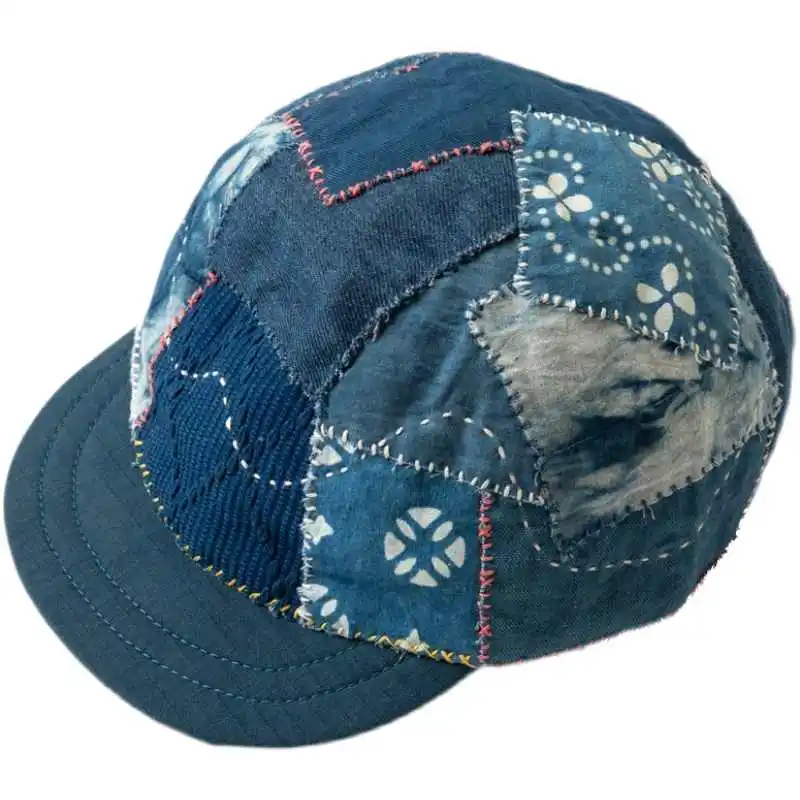 Nueva Gorra de Visera Corta con Parches Teñidos en Azul, Bordada a Mano, con Talla Ajustable para Hombre y Mujer