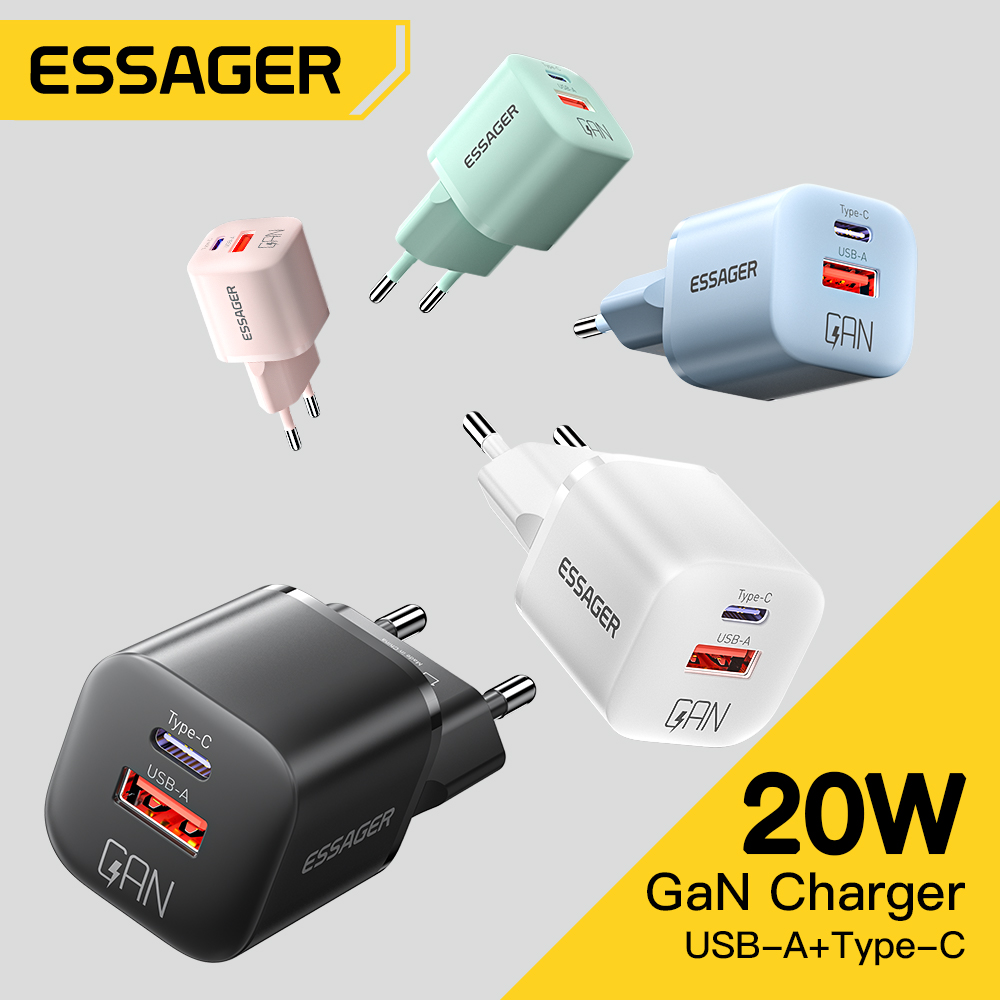 Essager 20 Вт GaN USB Type C Зарядное устройство PD Быстрая зарядка Телефон QC 3.0 Быстрое зарядное устройство для iPhone 15 14 13 12 Pro Max Mini iPad Зарядка