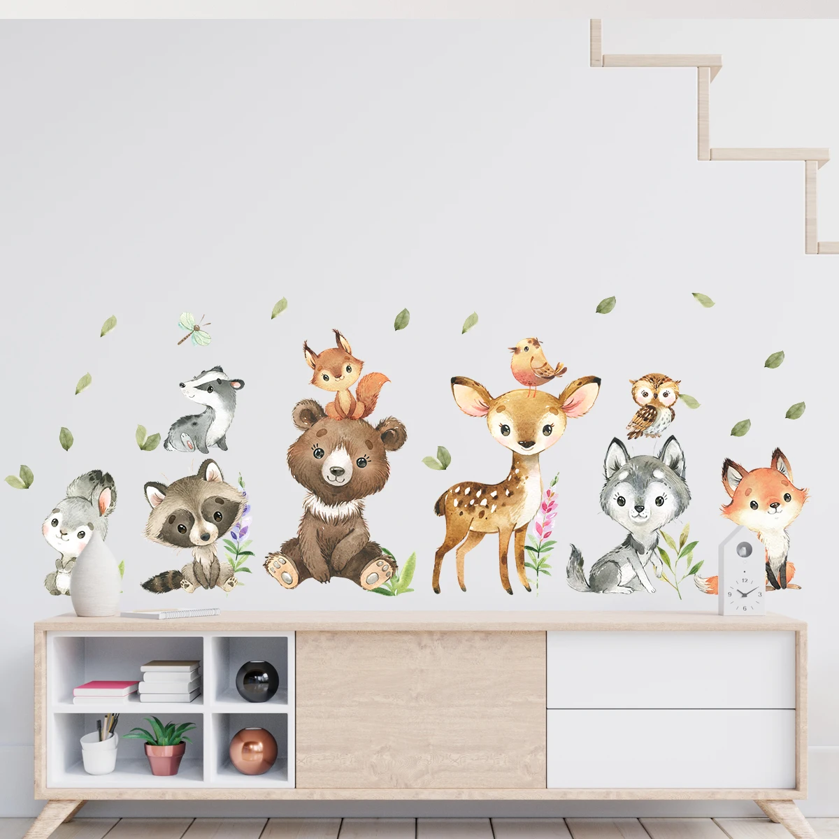 2 szt. Cartoon śliczny niedźwiedź brunatny jeleń królik naklejki ścienne ze zwierzętami do sypialni salon dekoracja pokoju dziecięcego naklejki ścienne