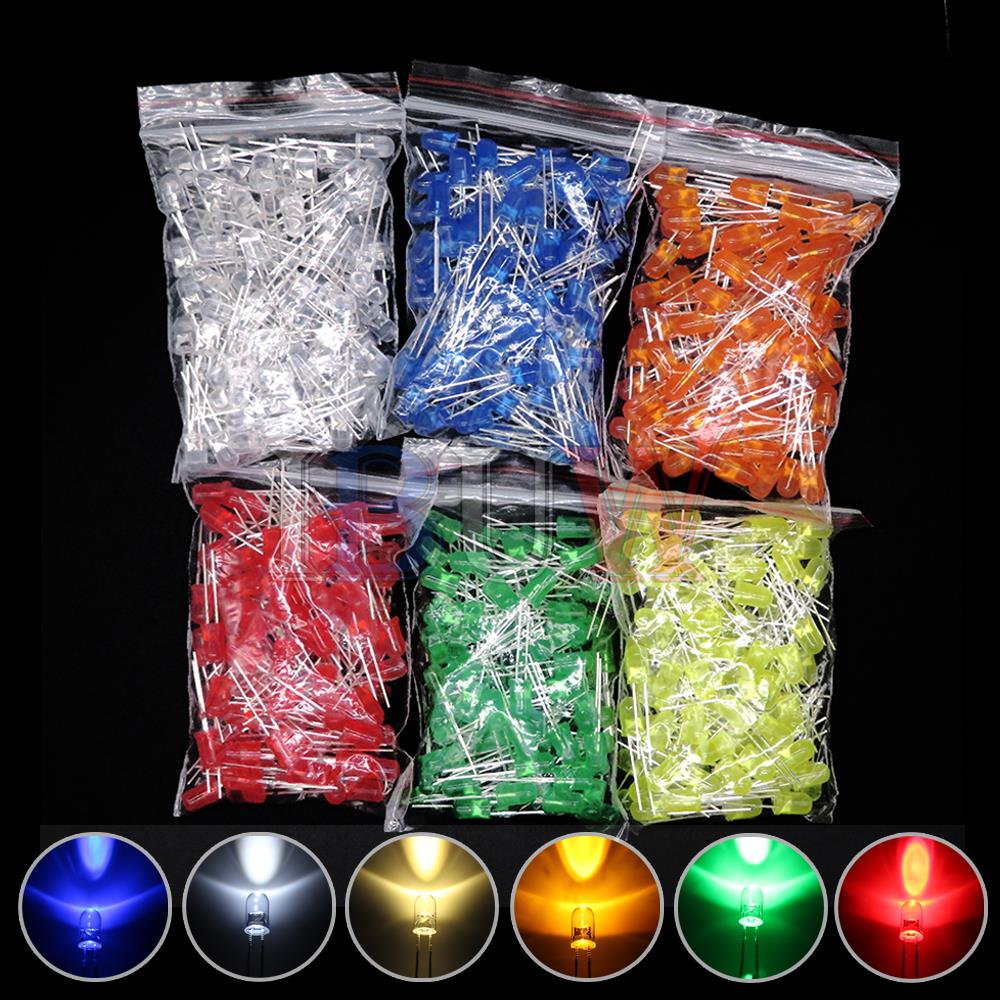 100 STKS/PARTIJ 5mm LED Diode F5 Diverse Kit IBUW Wit Groen Rood Blauw Geel Oranje Roze Paars Warm Wit DIY Light Emitting Diode