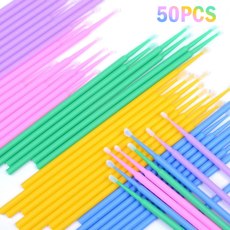 50 pçs novos micro escovas cotonete de algodão extensão dos cílios descartáveis cola dos cílios escovas de limpeza aplicador varas ferramentas de maquiagem