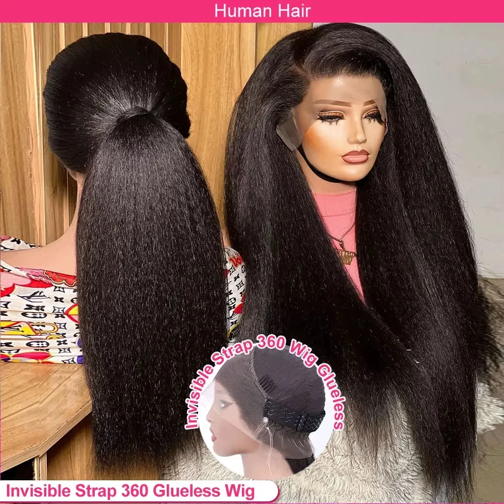 230% Density Invisi Strap 360 Full Lace Glueless Wig Invisible Drawstring Lace Frontal Wig Vietnamese Kinky Straight Lace Front Human Hair Wigs