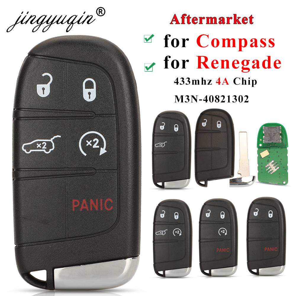 jingyuqin Aftermarket inteligentny klucz zdalny 433 mhz 4A Keyless dla Jeep Renegade Compass C-CUV Trailhawk SIP22 M3N- 40821302 68250335 AB