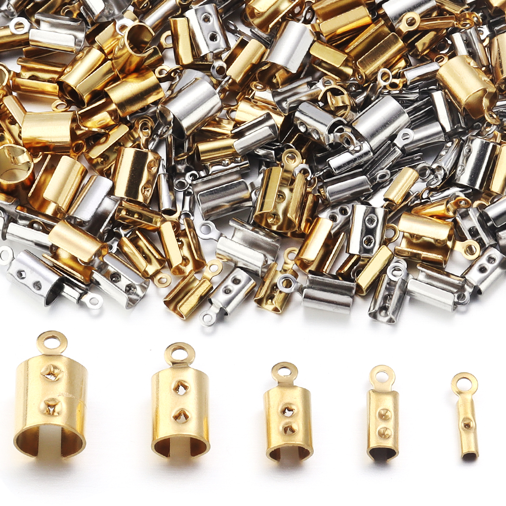 สแตนเลสสตีลคุณภาพสูง CRIMP End ลูกปัดหมวกหนังคลิปเคล็ดลับพับ CRIMP สร้อยข้อมือลูกปัดตัวเชื่อมต่อสําหรับเครื่องประดับทํา