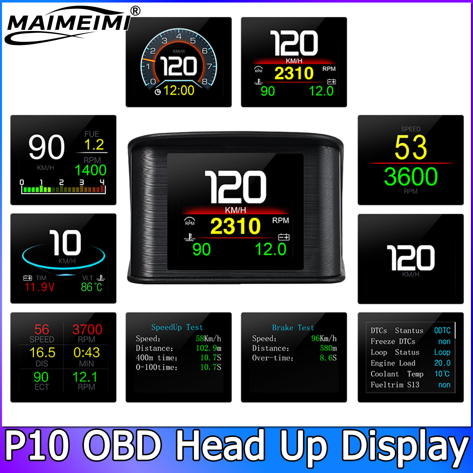 Nouveau OBD2-P10 Pro voiture LCD mètres intelligent Auto affichage tête haute numérique avec 12 fonctions principales système Alnrm pour voiture