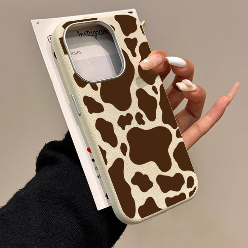 For Samsung A56 Cases Brown Cow Print Lychee Pattern Case For Galaxy A55 A54 A53 A25 A26 A16 S25 Ultra S24 FE S23 S22 Plus Cover