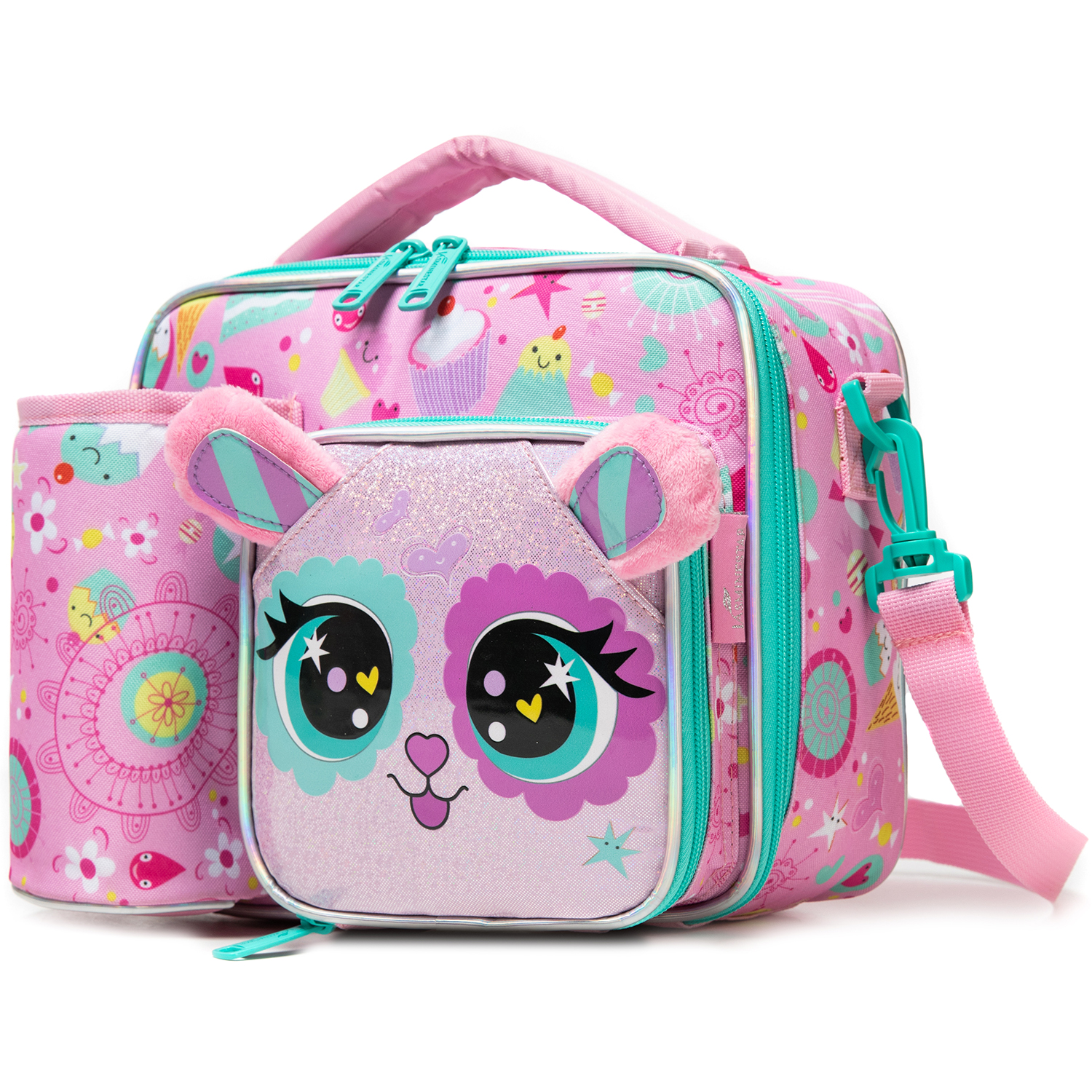 Conjunto de lancheira infantil com animais fofos, lancheira lavável e bolsa reutilizável à prova de vazamentos para escola e berçário, é linda para meninas