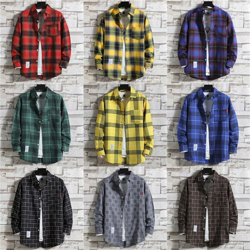 Men Clothing 2025 Fashion Spring Summer Autumn Casual Plaid Long Sleeve Shirt Retro Youth Casual All-match Top Men Shirt Coat